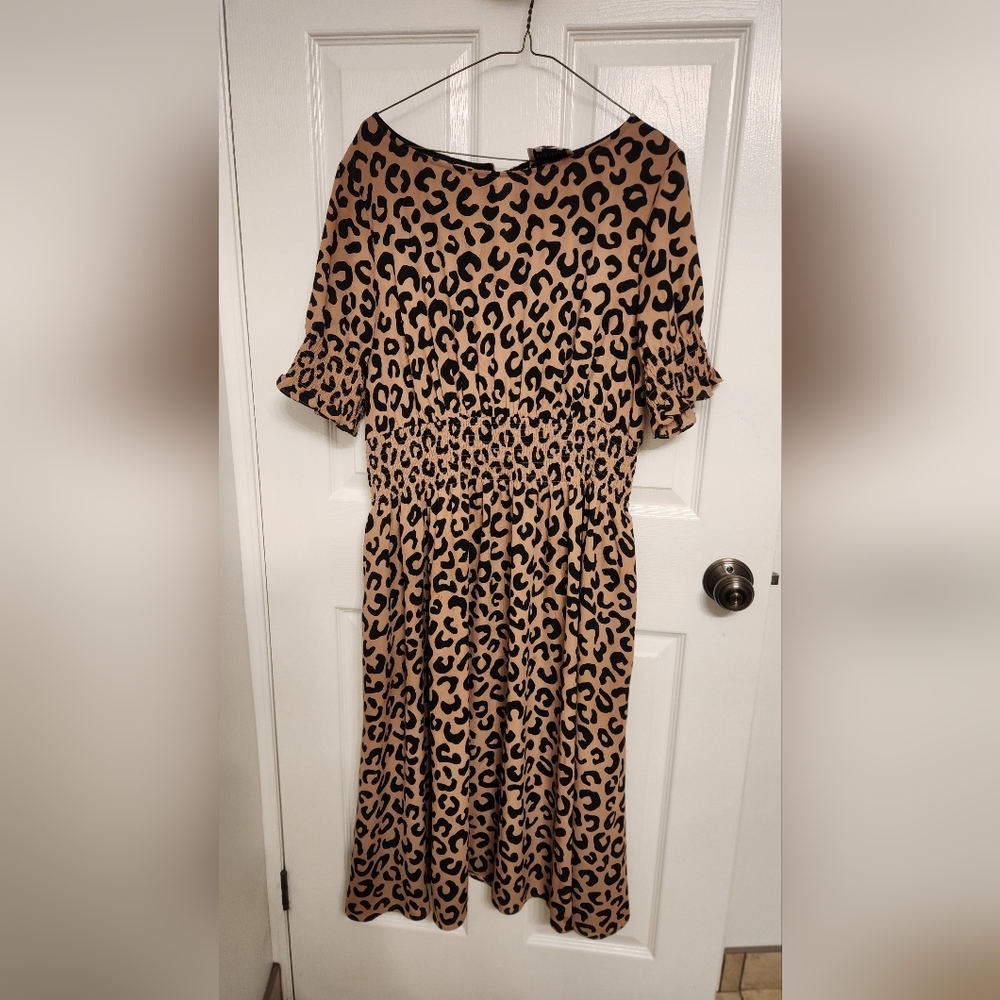 Kate Spade Tan and Black Animal Print Midi Dress
